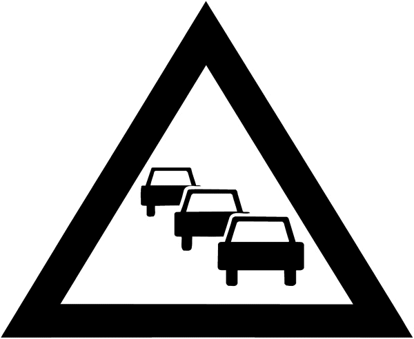 Caution triangle with line of cars vinyl sticker. Customize on line. Traffic 095-0140